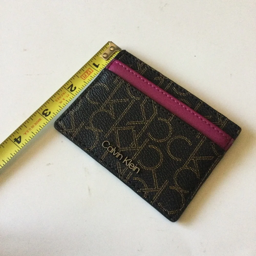 CALVIN KLEIN PIN DOT LOGO CARD CASE BROWN AND SALSA NWOT